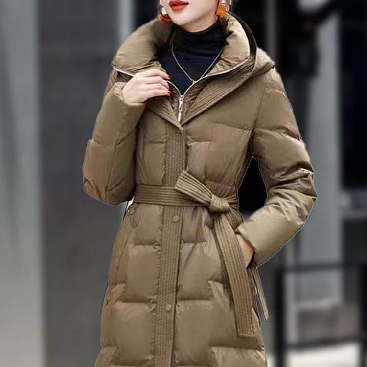 全3色 フード付き ダウンコート ベルト有り ロング丈 レディース
