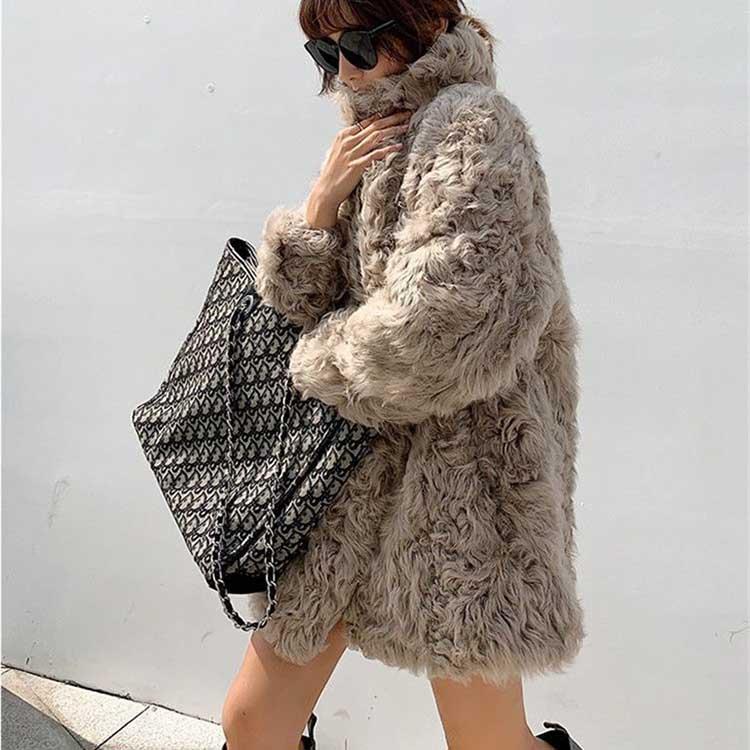 コート アウター ラムファー 巻きラムファー リアルファー ミドル 長袖