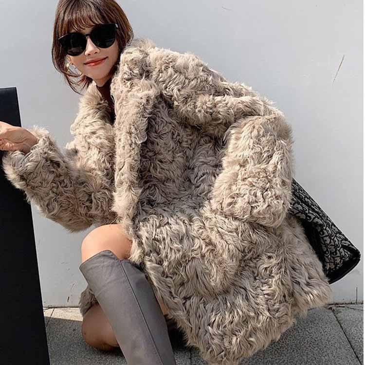 コート アウター ラムファー 巻きラムファー リアルファー ミドル 長袖