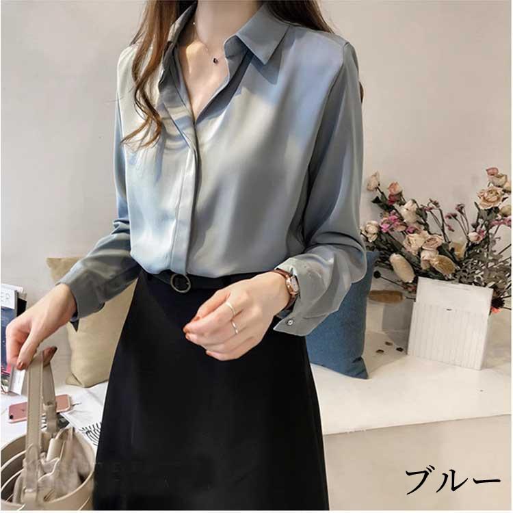 長袖 シャツ 無地 シンプル 春秋 レディース ホワイト/ブラック/ブルー/ブラウン M/L/2L/3L/4L/5L k1o08 |  | 03