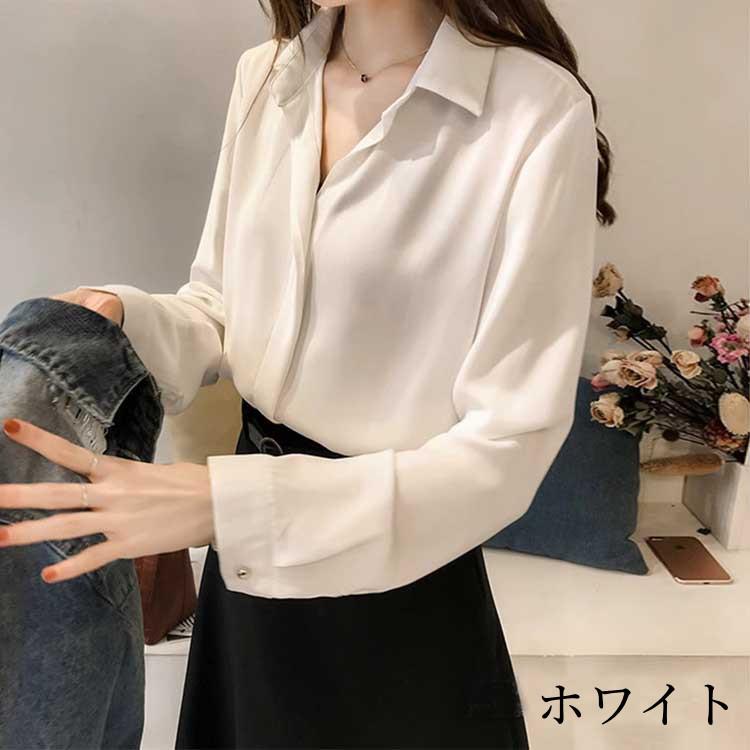長袖 シャツ 無地 シンプル 春秋 レディース ホワイト/ブラック/ブルー/ブラウン M/L/2L/3L/4L/5L k1o08 |  | 04