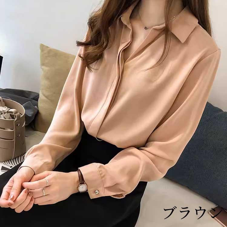 長袖 シャツ 無地 シンプル 春秋 レディース ホワイト/ブラック/ブルー/ブラウン M/L/2L/3L/4L/5L k1o08 |  | 05