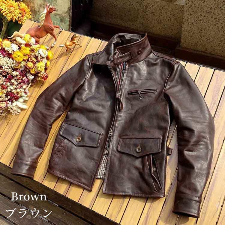 フォウル レザー ジャケット コート メンズ  仔馬革 アウター ブラウン S/M/L/2L/3L/4L/5L k4b07 |  | 01