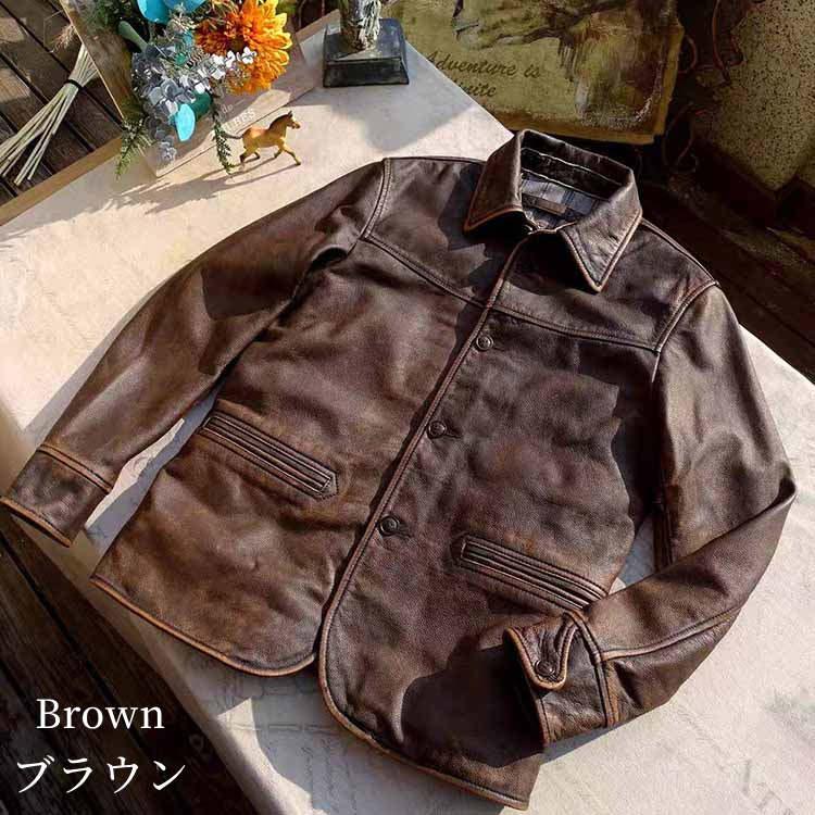 カーフレザー ジャケット コート メンズ 子牛革 アウター ブラウン S/M