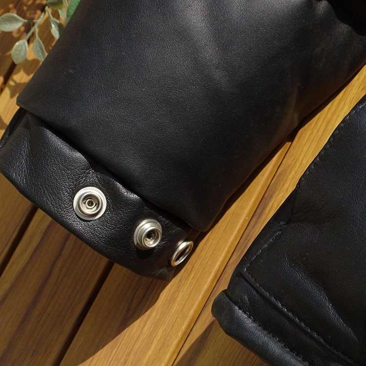 美品/L相当 ショット　ダウンジャケット　ラムレザー　光沢感　ブラック　裏地ロゴ 送料無料!】全10サイズ メンズ シープファーカラー ラムスキン