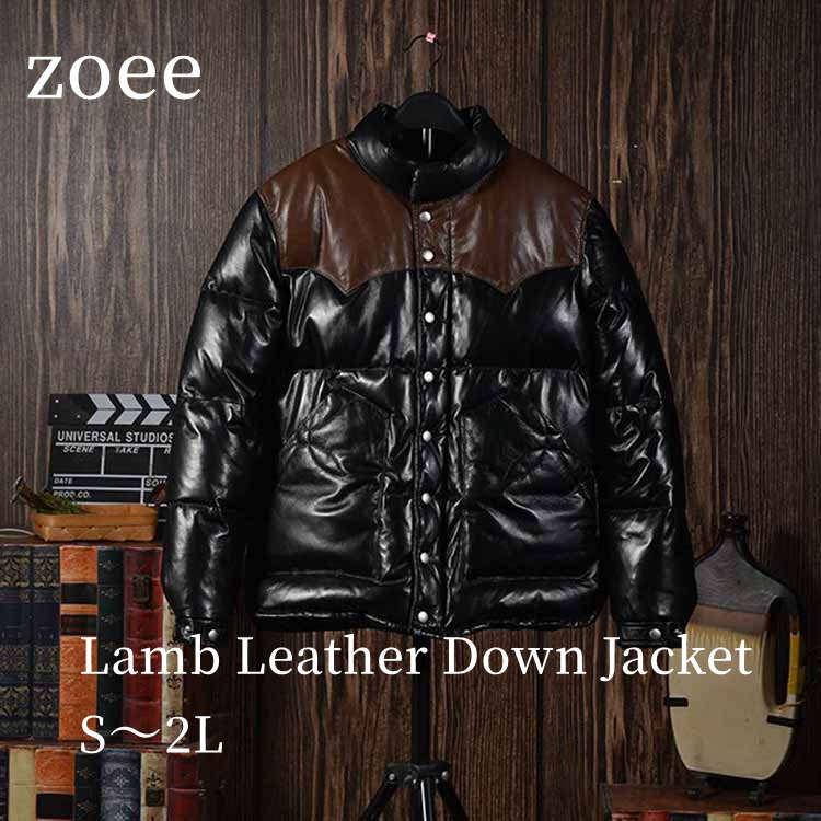 ラムレザー グースダウン ジャケット レザー コート アウター 長袖