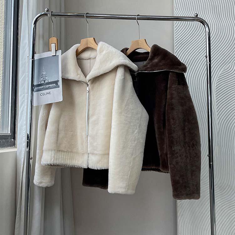 ラムムートン ジャケット コート レディース 秋/冬 アウター 毛皮 アイボリー/ブラウン FREE フリーサイズ l1a01 |  | 03