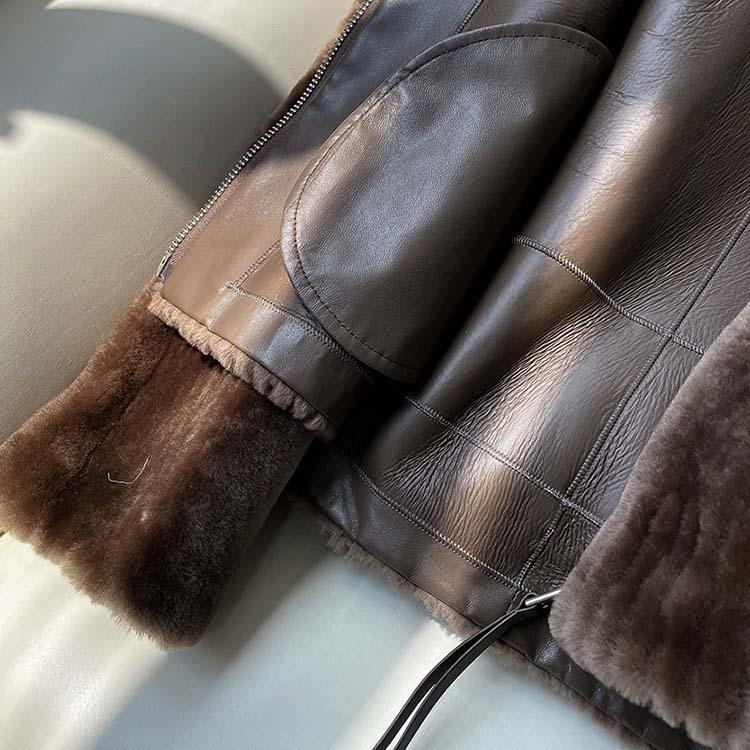 ラムムートン ジャケット コート レディース 秋/冬 アウター 毛皮 アイボリー/ブラウン FREE フリーサイズ l1a01 |  | 09