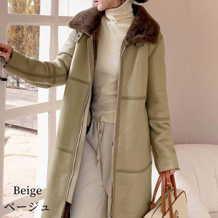 お買い得！美品ムートン ☆ ラム 羊皮 コート ラムムートン コート レディース 秋/冬 アウター 毛皮 グレージュ