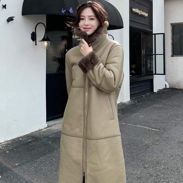 ラムムートン コート レディース 秋/冬 アウター 毛皮 グレージュ