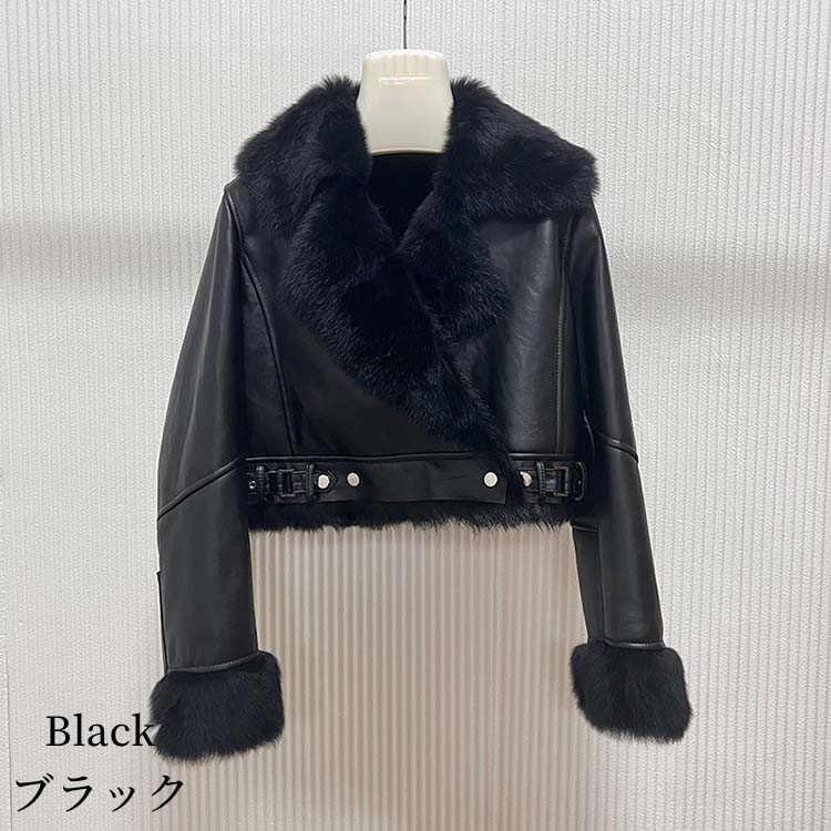 ラムムートン ジャケット コート レディース ライダース ショート丈 秋/冬 アウター 毛皮 ブラック/ブルー S/M/L l1a20の画像