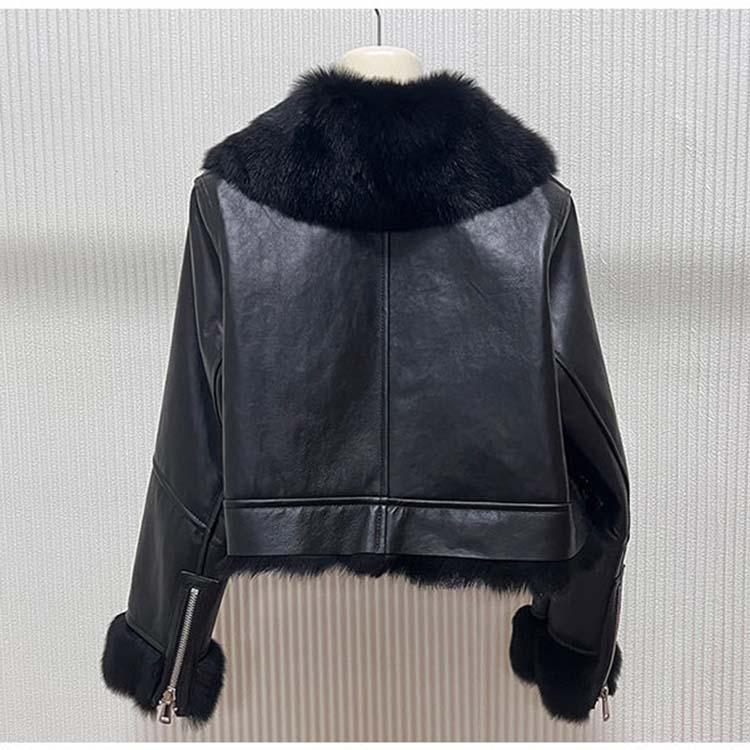 ラムムートン ジャケット コート レディース ライダース ショート丈 秋/冬 アウター 毛皮 ブラック/ブルー S/M/L l1a20の画像