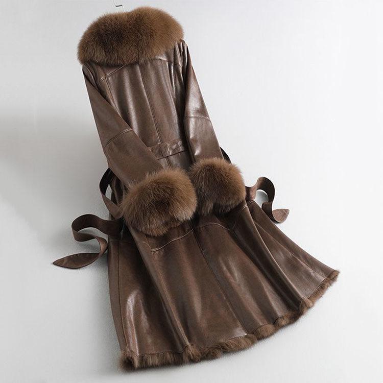 フォックスファー襟 ラビットファームートン コート ベルト付き