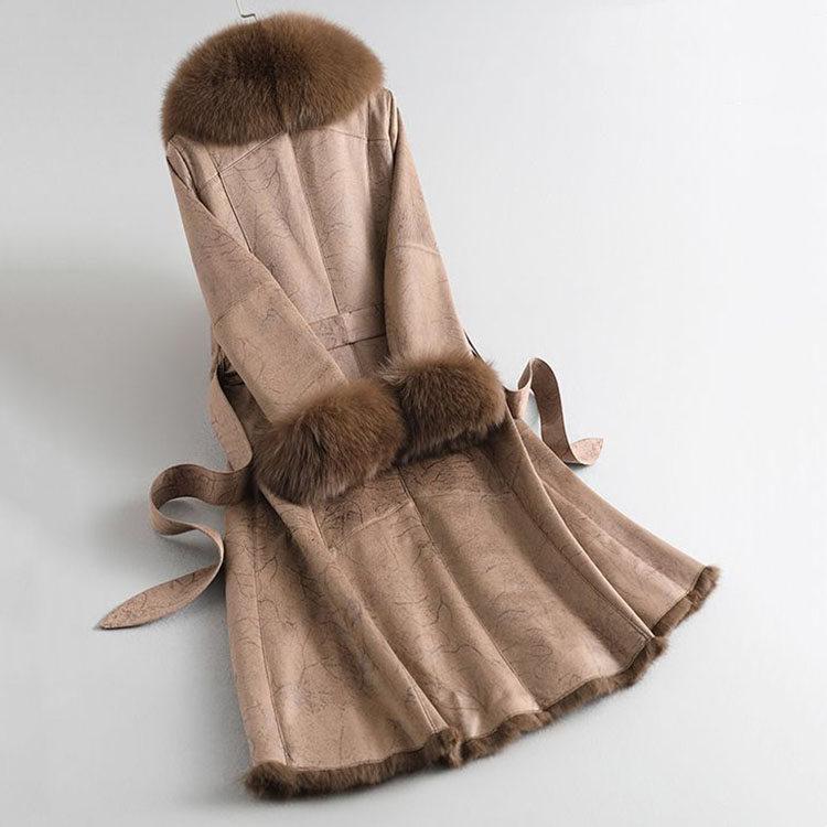 フォックスファー襟 ラビットファームートン コート ベルト付き