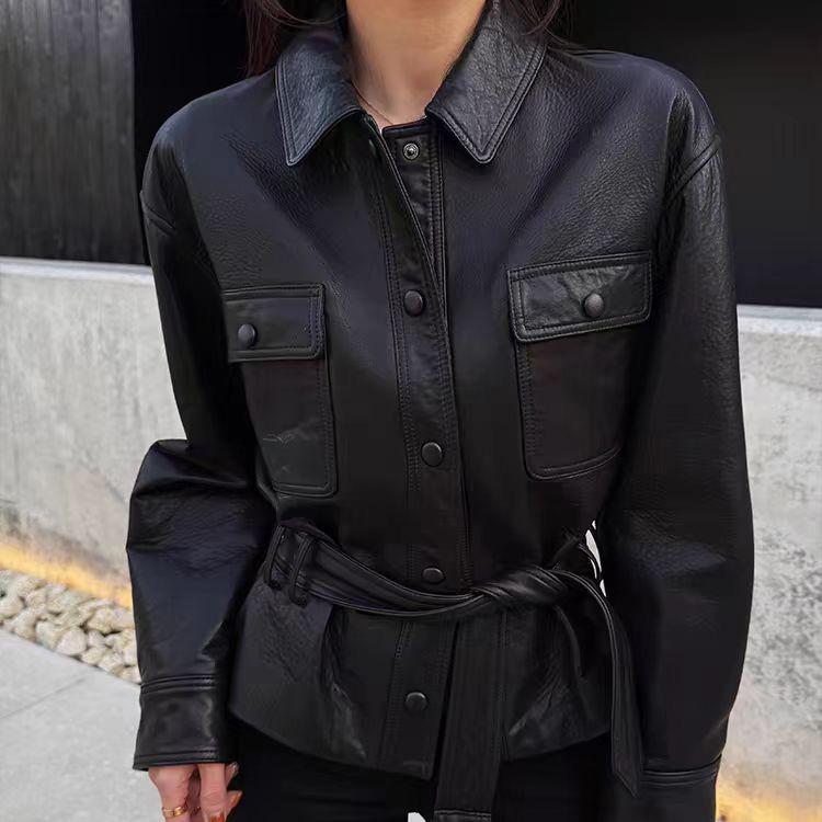 ラムレザー ジャケット コート レディース スタンドカラー 本革 秋/冬