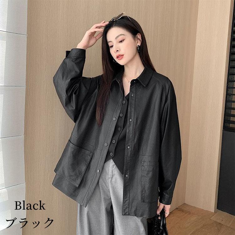 ラムレザー ジャケット コート レディース ショート 本革 羊革 秋/冬 アウター ブラック M/L/2L/3L/4L l1b28 |  | 01