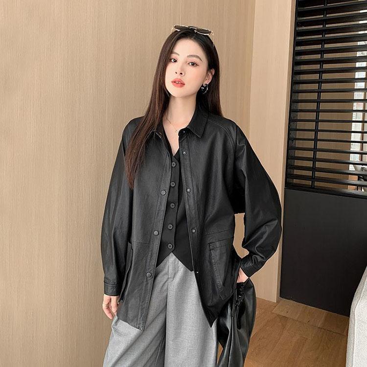 ラムレザー ジャケット コート レディース ショート 本革 羊革 秋/冬 アウター ブラック M/L/2L/3L/4L l1b28 |  | 02