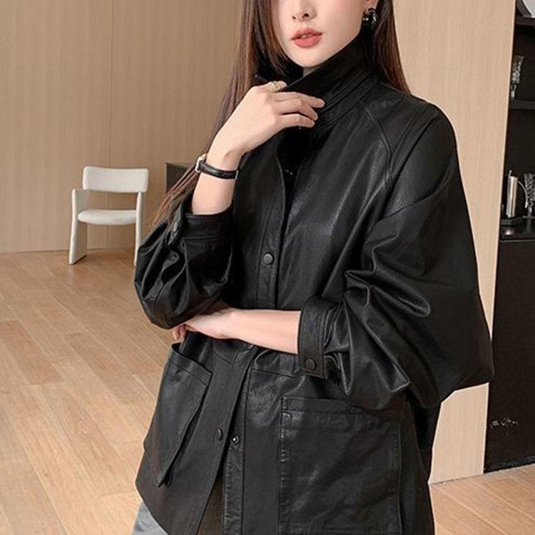 ラムレザー ジャケット コート レディース ショート 本革 羊革 秋/冬 アウター ブラック M/L/2L/3L/4L l1b28 |  | 07