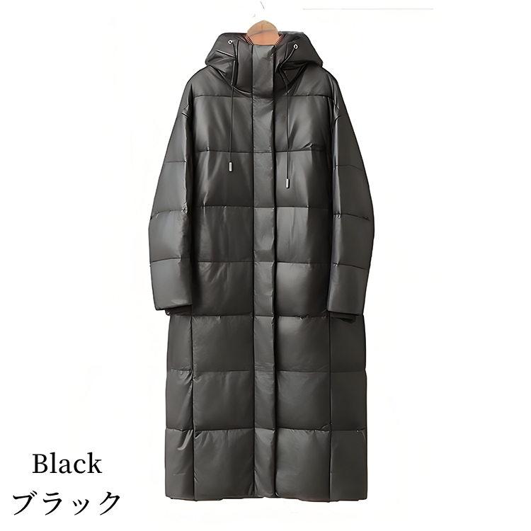 ラムレザー フード ダウン コート レディース ミドル ロング ダウン70