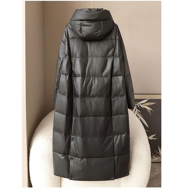 ラムレザー フード ダウン コート レディース ミドル ロング ダウン70