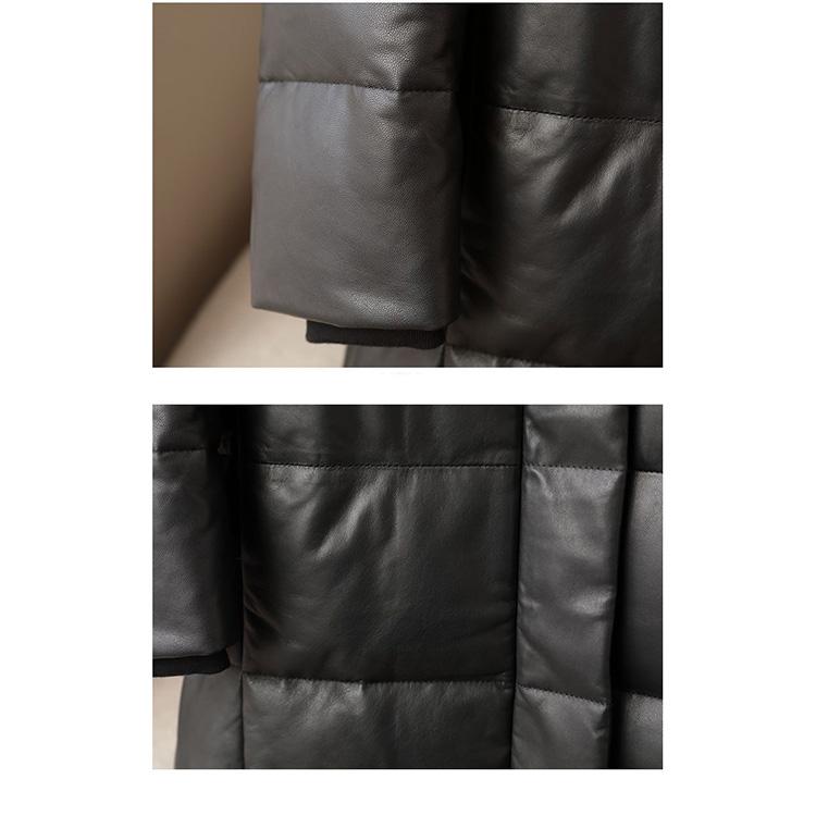 ラムレザー フード ダウン コート レディース ミドル ロング ダウン70