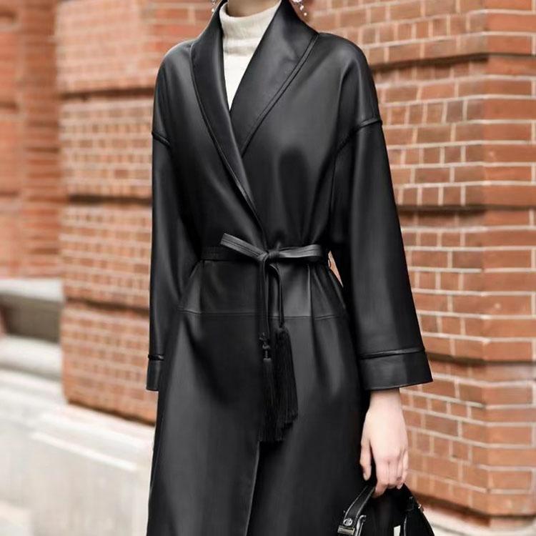 ラムレザー コート レディース ミドル 本革 羊革 ベルト付き 秋/冬