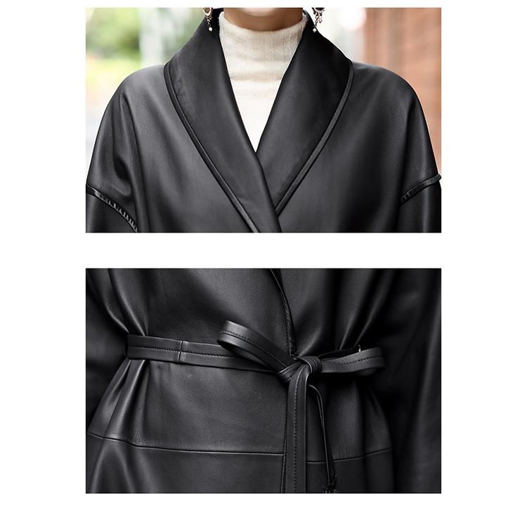 美品✨【MAGGY】羊革 リアルラムレザー ジャケット コート ブラック 42 ラムレザー コート レディース ミドル 本革 羊革 ベルト付き 秋/冬