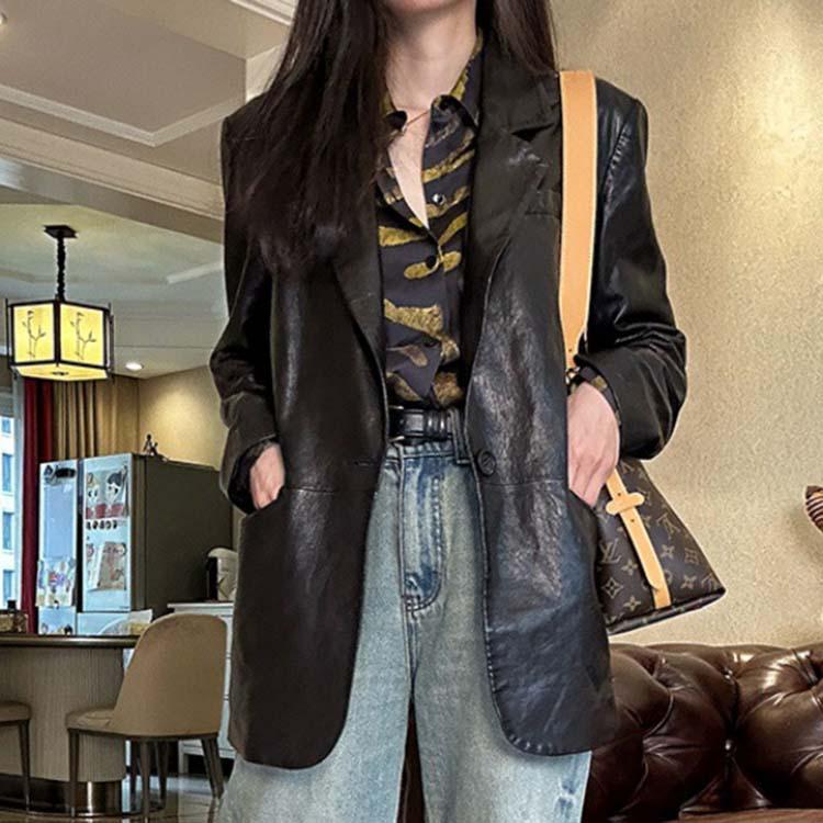 ラムレザー ジャケット コート レディース ショート 本革 羊革 秋/冬 アウター ブラック S/M/L/2L l1b52 |  | 06