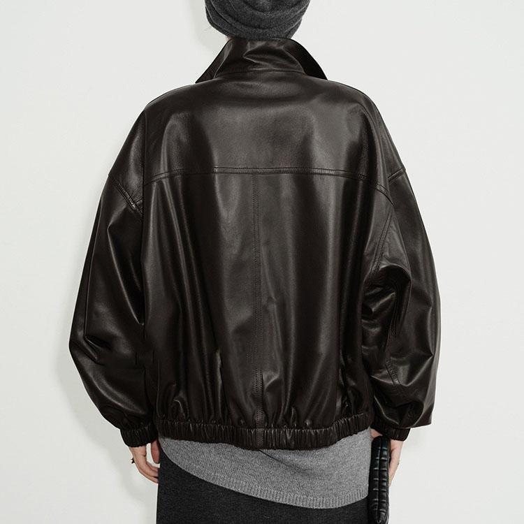 ラムレザー スタンド襟 ジャケット コート レディース ショート 本革 羊革 秋/冬 アウター ブラウン S/M l1b53 |  | 02