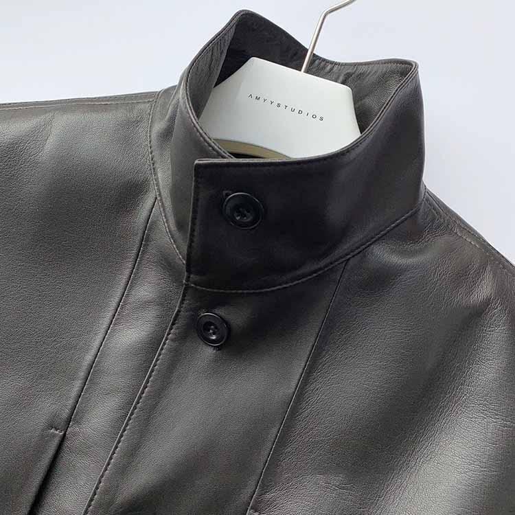 ラムレザー スタンド襟 ジャケット コート レディース ショート 本革 羊革 秋/冬 アウター ブラウン S/M l1b53 |  | 07