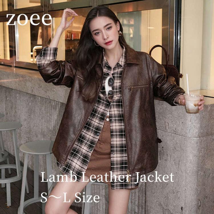 ラムレザー ジャケット コート レディース ショート 本革 羊革 秋/冬 アウター ブラウン S/M/L l1b60 | 