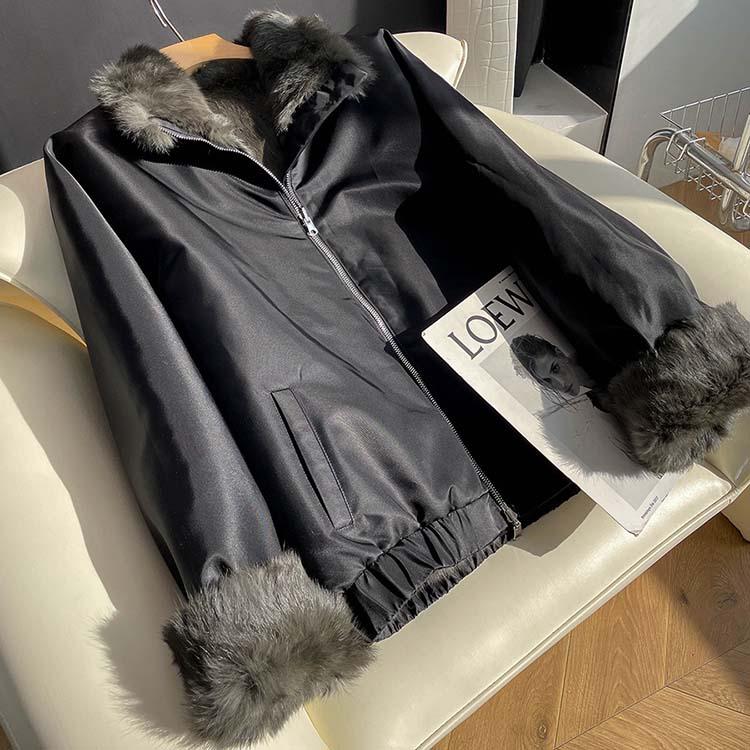 モッズ ラビット ジャケット コート アウター レディース 毛皮 ブラック M/L l1d03 |  | 06