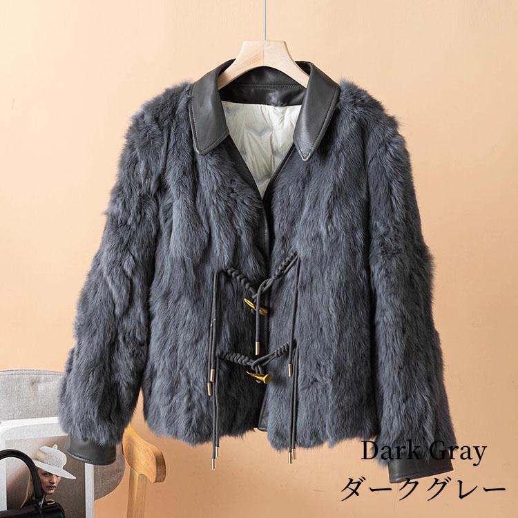 ラビット ダウン90％ PUレザー ジャケット コート アウター レディース 