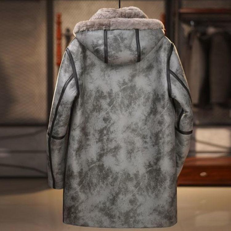 ラムムートン ラムレザー コート フード メンズ アウター 羊皮 本革 秋/冬 グレー M/L/2L/3L/4L/5L l4a11の画像
