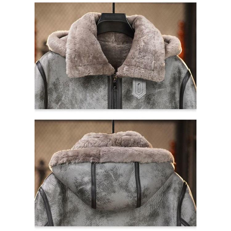 ラムムートン ラムレザー コート フード メンズ アウター 羊皮 本革 秋/冬 グレー M/L/2L/3L/4L/5L l4a11の画像