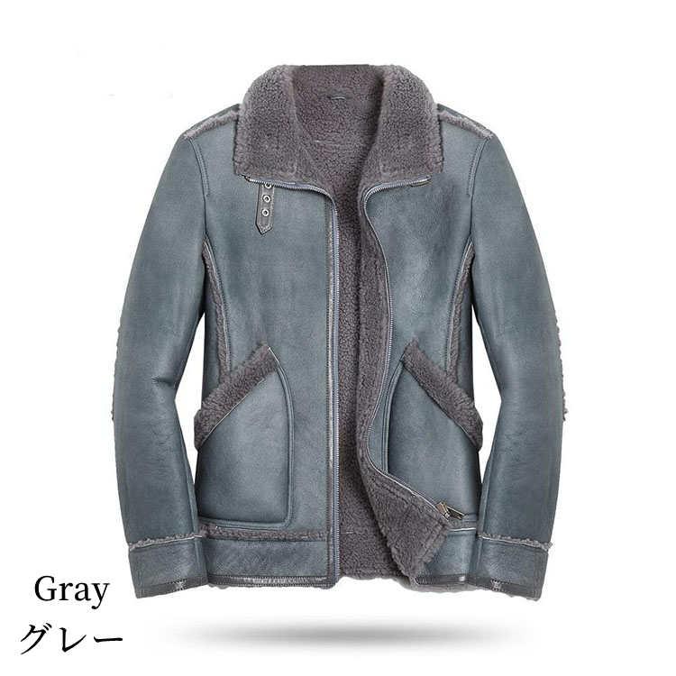 ラムムートン ラムレザー 羊革 フード コート 本革 メンズ 秋/冬 アウター グレー L/2L/3L/4L/5L l4a18