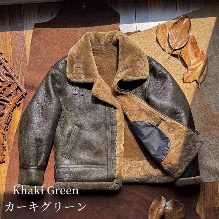 ラムムートン ラムレザー 羊革 ジャケット コート 本革 メンズ 秋/冬 アウター カーキグリーン M/L/2L/3L/4L/5L l4a25_1