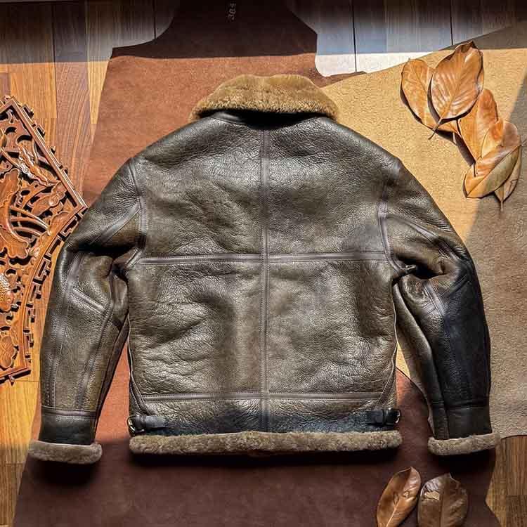 ラムムートン ラムレザー 羊革 ジャケット コート 本革 メンズ 秋/冬 アウター カーキグリーン M/L/2L/3L/4L/5L l4a25_3