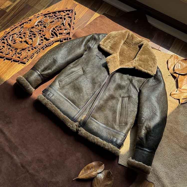 ラムムートン ラムレザー 羊革 ジャケット コート 本革 メンズ 秋/冬 アウター カーキグリーン M/L/2L/3L/4L/5L l4a25_4