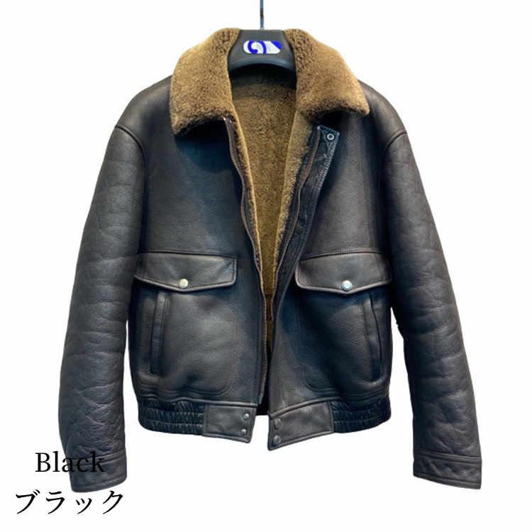ラムムートン ラムレザー 羊革 ジャケット コート 本革 メンズ 秋/冬 アウター ブラック L/2L/3L/4L/5L/6L l4a30の画像