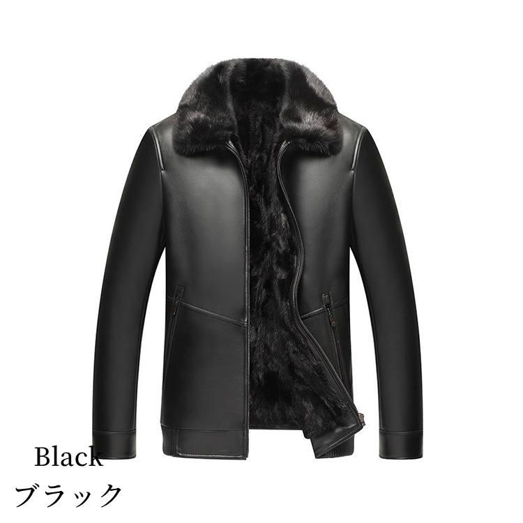 美品♡大きいサイズ クミキョク レザージャケット ノーカラー 羊革 L相当 LIUGOO 本革 襟ボアレザーブルゾン ボンバージャケット メンズ