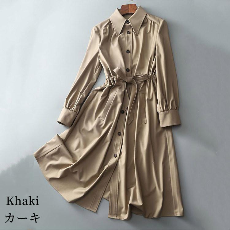 スプリングコート ベルト付き シャツワンピース レディース ロング丈 アウター 長袖 春/秋 カーキ S/M/L/2L m1t02 |  | 01