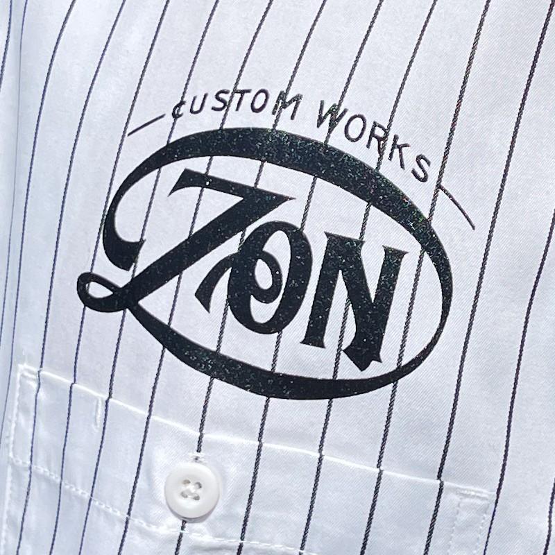 半袖 ワークシャツ オフホワイト×ブラック ストライプ 白 ZON