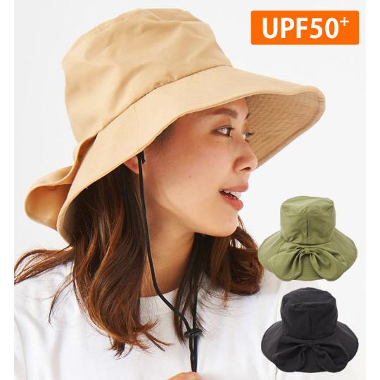   帽子 レディース UVハット サーフハット 折りたたみ ひも付き 水陸両用 日よけ付き　ワイヤー  UVカット UPF50 