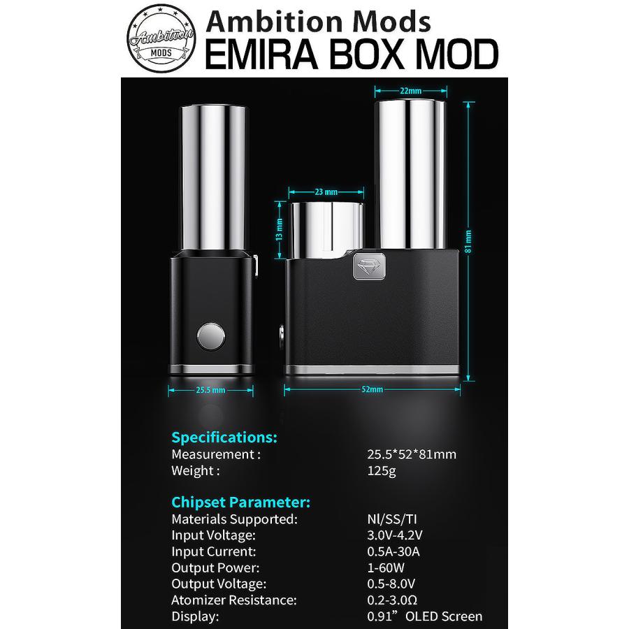 Ambition MODS アンビションモッズ EMIRA BOX MOD 60W BLACK : 電子 