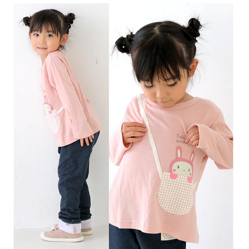 UZULAND Tシャツ 子供服 トップス うさぎ ロンT ポシェット風 UZULAND Tシャツ 子供服 トップス うさぎ ロンT ポシェット風