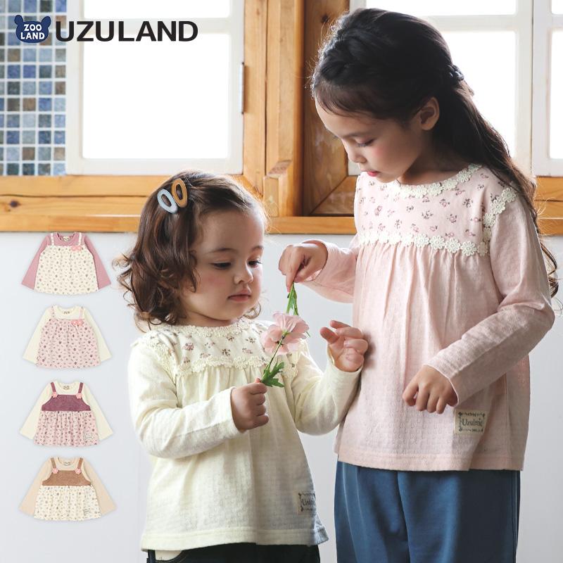 UZULAND（ウズランド） ガールズ ロンT 花柄 レース 切替 長袖 Tシャツ