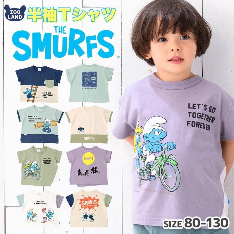 子供服 トップス スマーフ 綿100 切替 半袖 Tシャツ 80 90 95 100 110