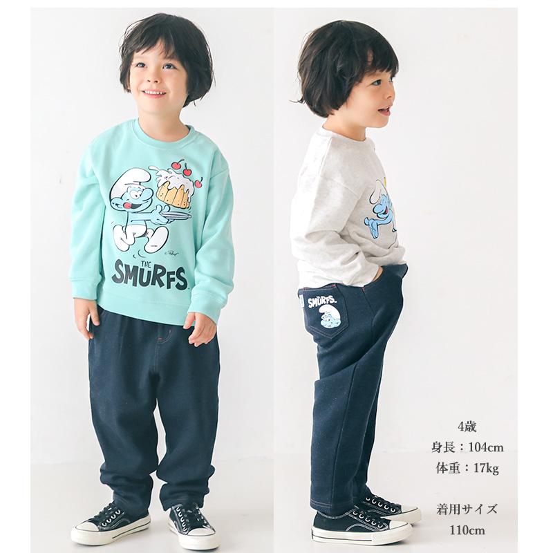 裏起毛パンツ 子供 スマーフ SMURFS ズボン デニム風 チノパン風