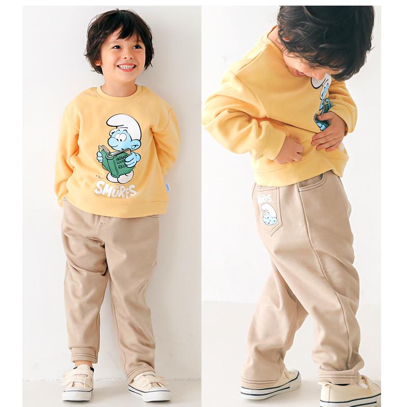 裏起毛パンツ 子供 スマーフ SMURFS ズボン デニム風 チノパン風